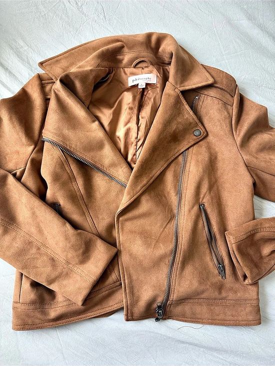 Philosophy Jackets & Blazers - philosophy Faux Moto Jacket in Orange Size Large Like New